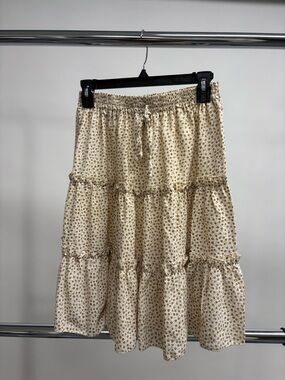 SHEIN Cream Floral Tiered Midi Skirt